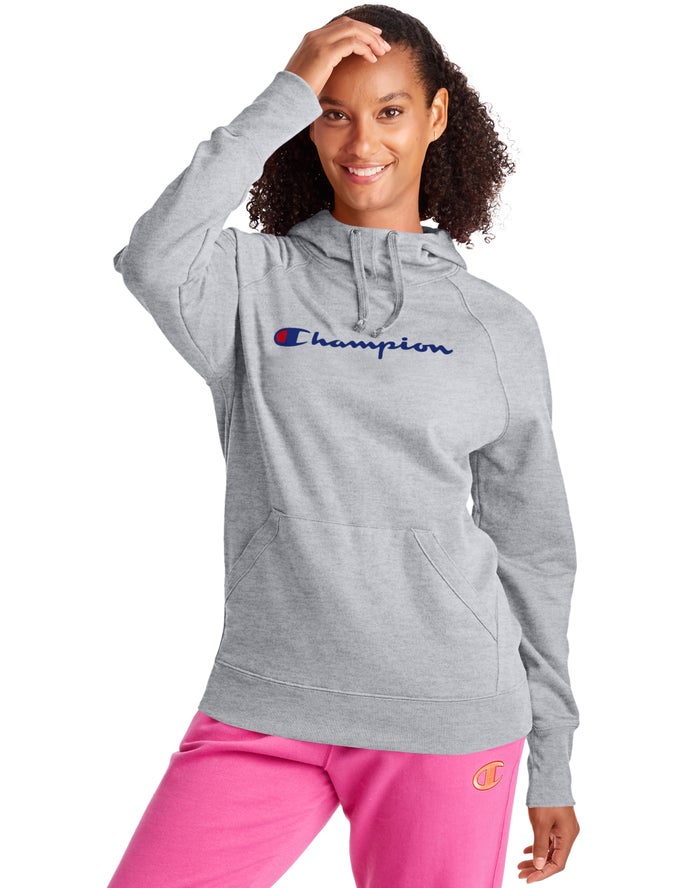 Champion Hoodie Dames - Grijs - Powerblend Fleece Script Logo ( 427089-WYT )